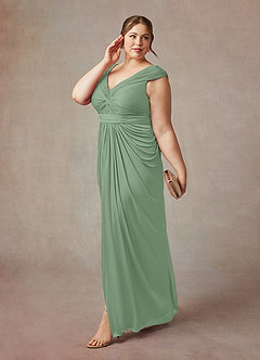 Azazie Lisolette Mother of the Bride Dresses Matcha Sheath Pleated Mesh Dress image11