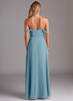 Azazie Aaron Brautjungfernkleider Wandelbar A-Linie Schulterfrei Chiffon Kleid Stimmungsvolles Blau image3