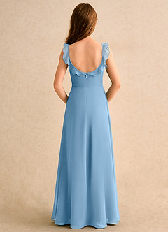 Azazie Chip Girls Formal Abiti da Ragazza di Fiori Abito A-Line in Chiffon Senza Maniche Blu Acciaio image2
