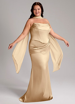 Azazie Sorrel Jurken voor bruidsmeisjes Converteerbaar Jurk van Stretch Satijn met Zeemeermin Strapless Champagne image9