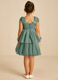 Azazie Vanellope Flower Girl Dresses Eucalyptus A-Line Bow Tulle Dress image2