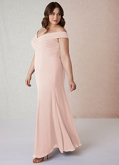 Azazie Lecia Brautjungfernkleider Wandelbar Empire Schulterfrei, plissiert Chiffon Kleid Blassrosa image10