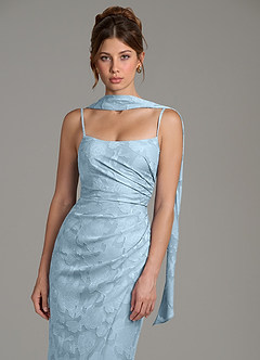 Azazie Calandra Bridesmaid Dresses Sky Blue Sheath Pleated Floral Burnout Dress image2