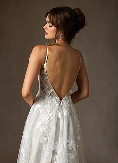 Azazie Monda Wedding Dresses Diamond White A-Line Lace Tulle Dress image10