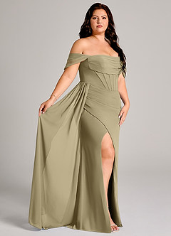 Azazie Amyra Bridesmaid Dresses Moss Green Sheath Off the Shoulder Chiffon Convertible Dress image12