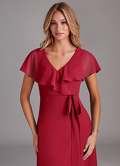 Azazie Lainey Bridesmaid Dresses Scarlet A-Line with Pockets Chiffon Dress image6