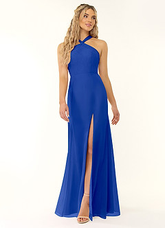 Azazie Rue Bridesmaid Dresses Royal Blue A-Line Halter Chiffon Dress image1