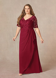 Azazie Amedeus Mother of the Bride Dresses Burgundy A-Line V-Neck Lace Chiffon Dress image8