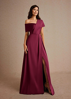 Azazie Milton vestidos de madre de la novia Vestido Borgoña de Satén Elástico de Corte en A con Plisado image14