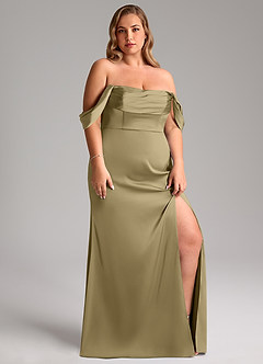 Azazie Saige Brautjungfernkleider Etui Schulterfrei Stretch-Satin Kleid Moosgrün image13