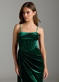 Azazie Amyra Bridesmaid Dresses Emerald Sheath Off the Shoulder Velvet Convertible Dress image2