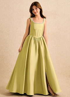 Azazie Enid Girls Formal Blumenmädchenkleider A-Linie Mit Perlen Stretch-Satin Kleid Kanarienvogel image1