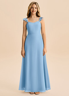 Azazie Mavie Junior Sky Blue A-Line Ruched Chiffon Dress image4