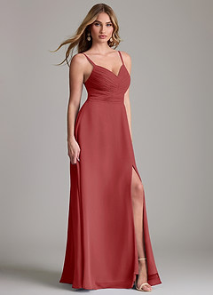 Azazie Terese Bridesmaid Dresses Rust A-Line Pleated Chiffon Dress image3