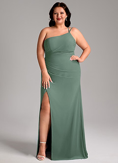 Azazie Eren Kleider zum Anprobieren zu Hause Etui One-Shoulder Chiffon Kleid Eukalyptus image8