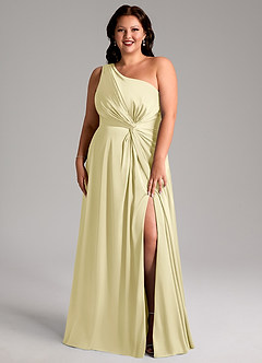 Azazie Brooke Bridesmaid Dresses Lemon Sorbet A-Line One Shoulder Stretch Satin Dress image8