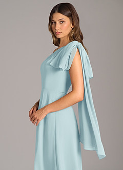 Azazie Tella Bridesmaid Dresses Sea Glass A-Line One Shoulder Chiffon Dress image8