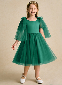 Azazie Duchess Blumenmädchenkleider A-Linie mit ärmel Tüll Kleid Smaragd image5