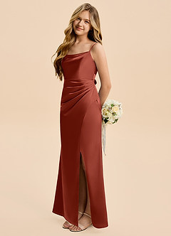 Azazie Christen Junior Klä av A-Line i Stretch Satin Plisserad image3