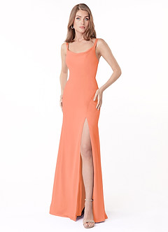 Azazie Salma Bridesmaid Dresses Sunset Sheath Side Slit Chiffon Dress image1