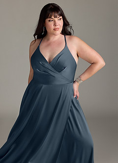 Azazie Davis Robes de demoiselle d'honneur Robe Trapèze en Satin extensible Plissée Violet Crépusculaire image11