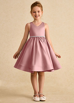 Azazie Julietta Robe Demoiselle D'honneur Fillette Robe Princesse en Tulle Convertible Rose Poussiéreuse image9