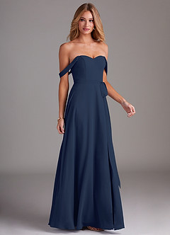 Azazie Aaron Bridesmaid Dresses Dark Navy A-Line Off the Shoulder Chiffon Convertible Dress image6