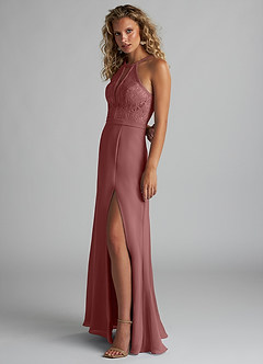 Azazie Rona Bridesmaid Dresses Desert Rose A-Line Lace Chiffon Dress image4