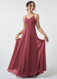 Azazie Avelina Junior Merlot A-Line Pleated Chiffon Dress image2