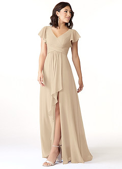Azazie Omari Bridesmaid Dresses Champagne A-Line Chiffon Dress image4