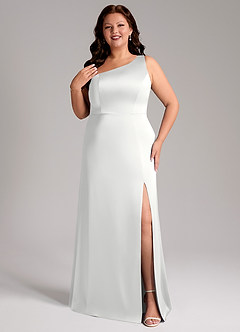 Azazie Phaedra Suknie dla druhen Linia A Jedno ramię Satyna elastyczna Do ziemi Sukienka image1