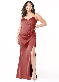 Azazie Maci Brautjungfernkleider A-Linie V-Hals Gefaltet Stretch-Satin Kleid Antike Rose image6