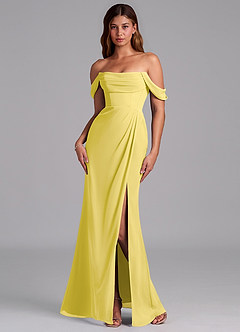 Azazie Johana Jurken voor bruidsmeisjes Converteerbaar Jurk van Chiffon met Zeemeermin Off the Shoulder Kanarie image7