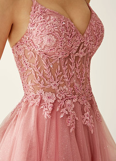 Linevange Dusty Pink Beading Lace Sequin Embroidery Tulle Mini Dress image2