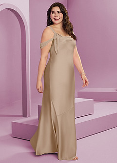 Barbie ♥ Azazie Jurken voor bruidsmeisjes Jurk van Stretch Satijn met Kolom Geplooid Taupe image3