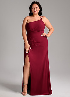 Azazie Eren Vestidos de madrinha de casamento Vestido Borgonha de Chiffon de Bainha com Um ombro image8