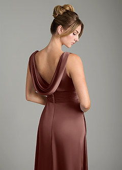 Azazie Karina Bridesmaid Dresses Espresso A-Line Pleated Stretch Satin Dress image2