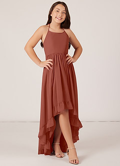 Azazie Sarafina Junior Auburn A-Line Lace Chiffon Dress image5