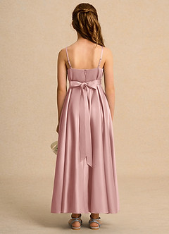 Azazie Pebbles Girls Formal Robe Demoiselle D'honneur Fillette Robe Trapèze en Mat Satiné Plissée Or Rose image2