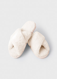 front Cross Strap Fuzzy Slippers