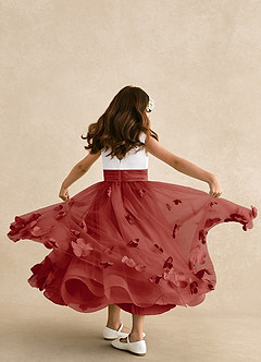 Azazie Vi Flower Girl Dresses Terracotta A-Line Sleeveless Tulle Dress image3