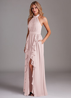 Azazie Avary Bridesmaid Dresses Blushing Pink A-Line Pleated Chiffon Dress image2