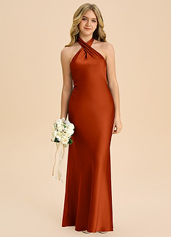 Azazie Chickie Junior Etui Plissee Stretch-Satin Kleid Paprika image3