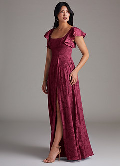 Azazie Bondi Bridesmaid Dresses Burgundy A-Line Side Slit Floral Burnout Dress image7