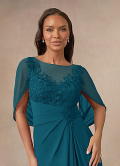 Azazie Hera Mother of the Bride Dresses Ink Blue A-Line Lace Capelet Chiffon Dress image5