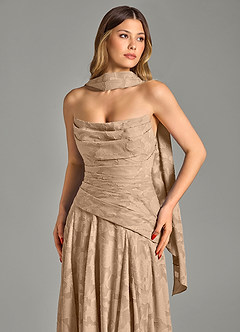 Azazie Gabriela 신부 들러리 드레스 A라인 스트랩리스 플로럴 번아웃 바닥 길이 드레스 image8