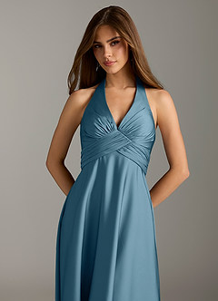 Azazie Tessie Bridesmaid Dresses Bermuda A-Line Pleated Stretch Satin Dress image6