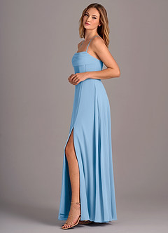 Azazie Carolyn Bridesmaid Dresses Powder Blue A-Line Pleated Chiffon Dress image3