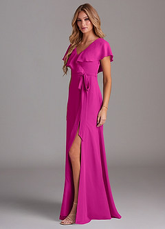 Azazie Lainey Bridesmaid Dresses Fuchsia A-Line with Pockets Chiffon Dress image4