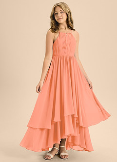 Azazie Elliora Junior A-Linie Plissee Chiffon Kleid Sonnenuntergang image3